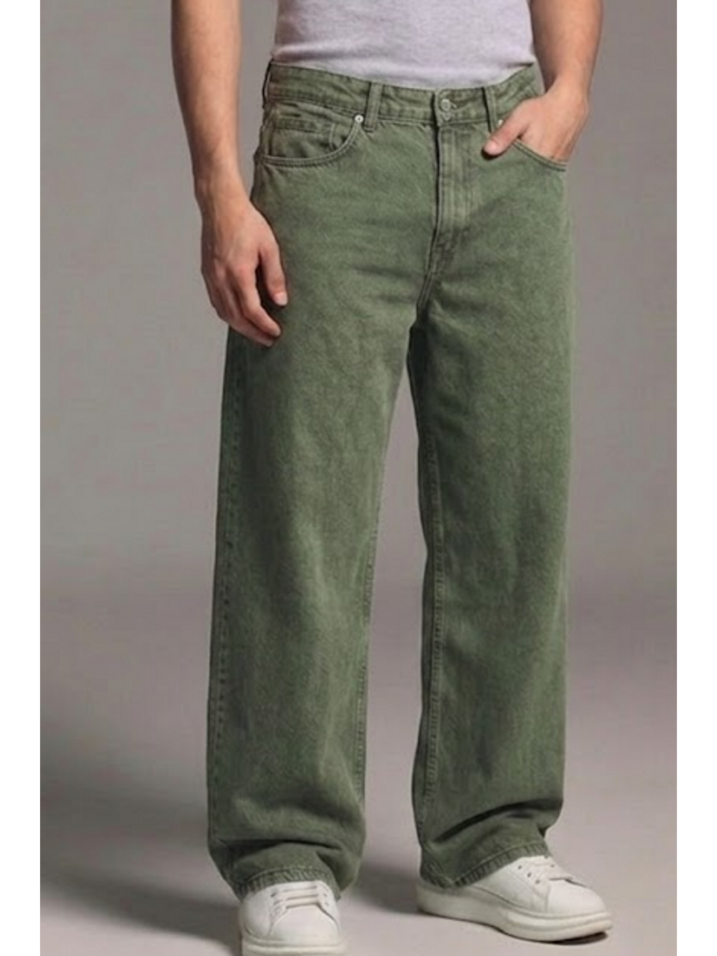 Erkek Relaxed Fit  5 Cepli Haki Jean Pantolon-4