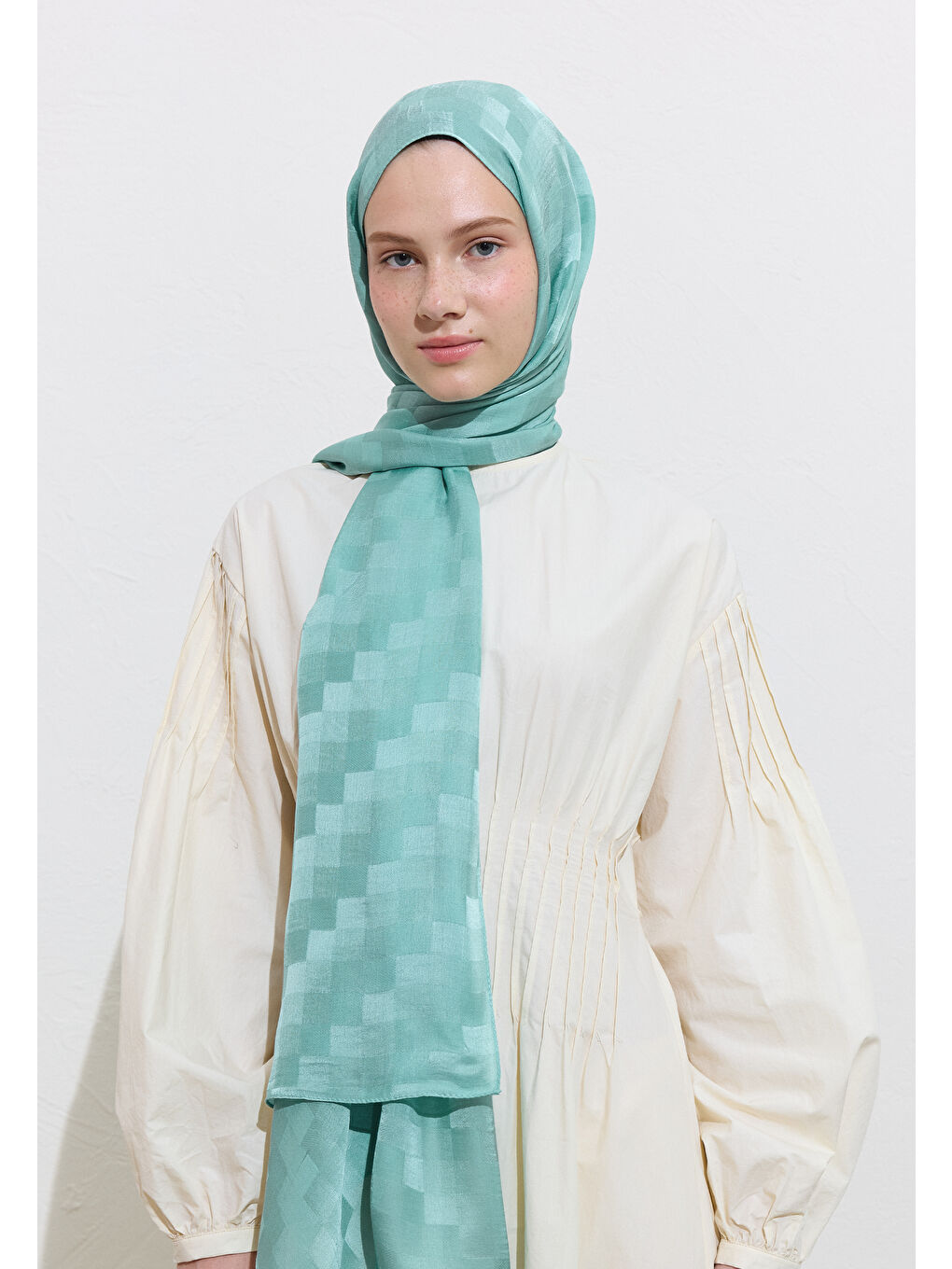 Mavi Nori İpeksi Jakar Şal Deniz Köpüğü