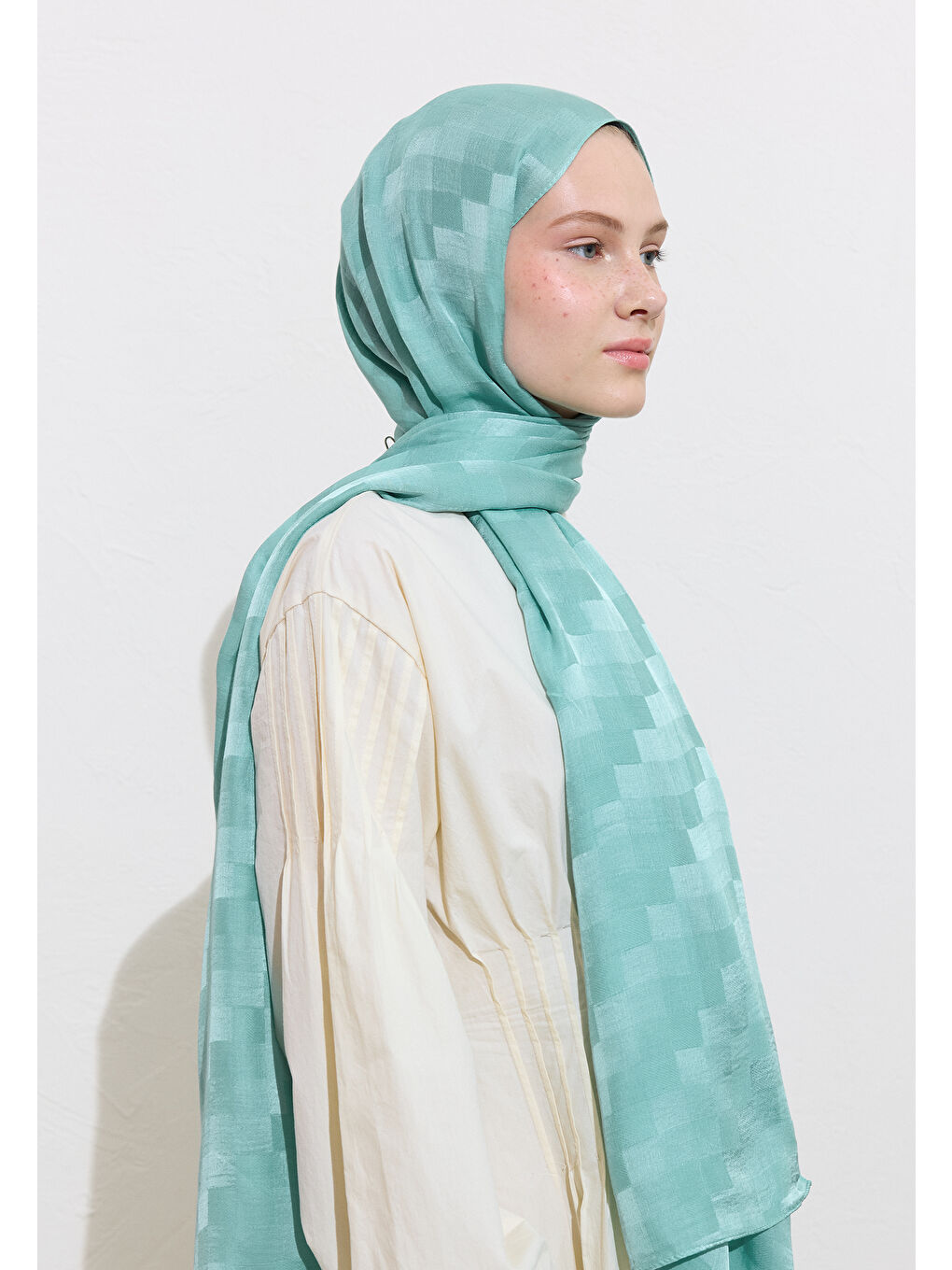 Mavi Nori İpeksi Jakar Şal Deniz Köpüğü-2