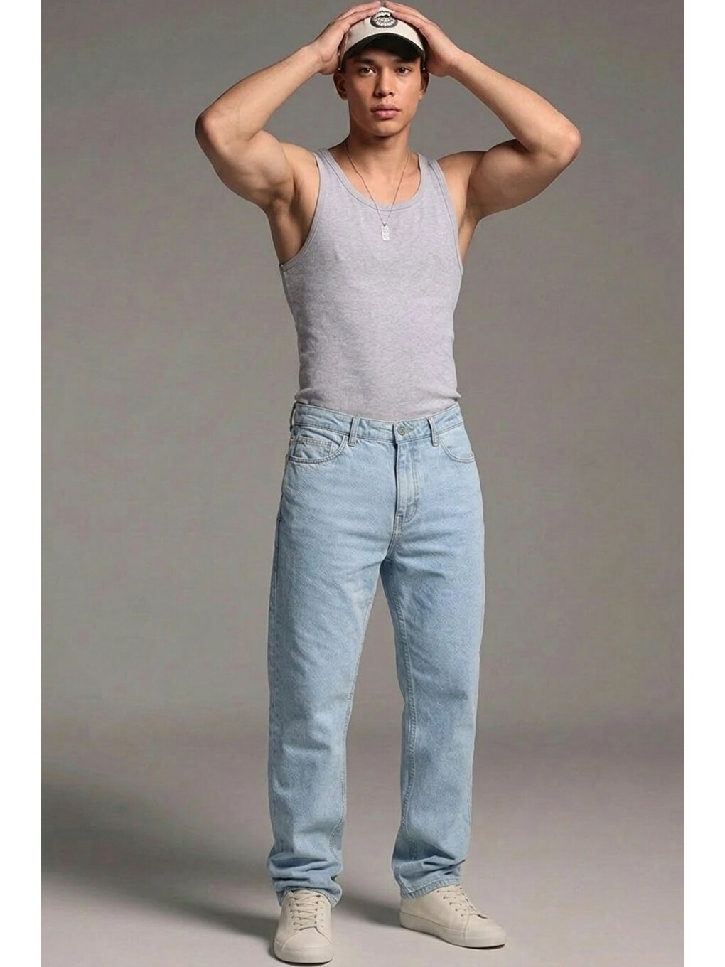 Erkek Relaxed Fit  5 Cepli Buz Mavi Jean Pantolon-1