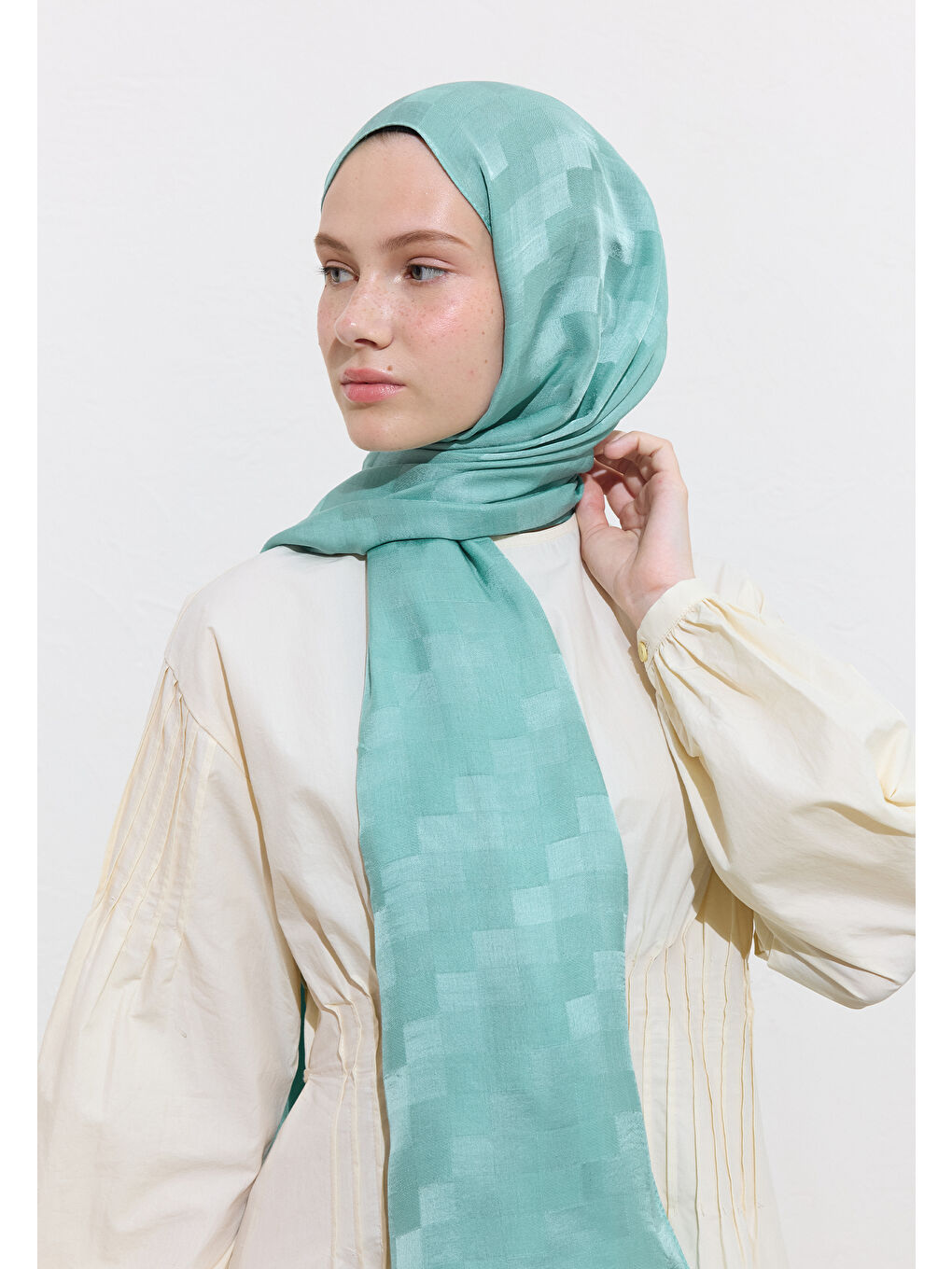 Mavi Nori İpeksi Jakar Şal Deniz Köpüğü-3