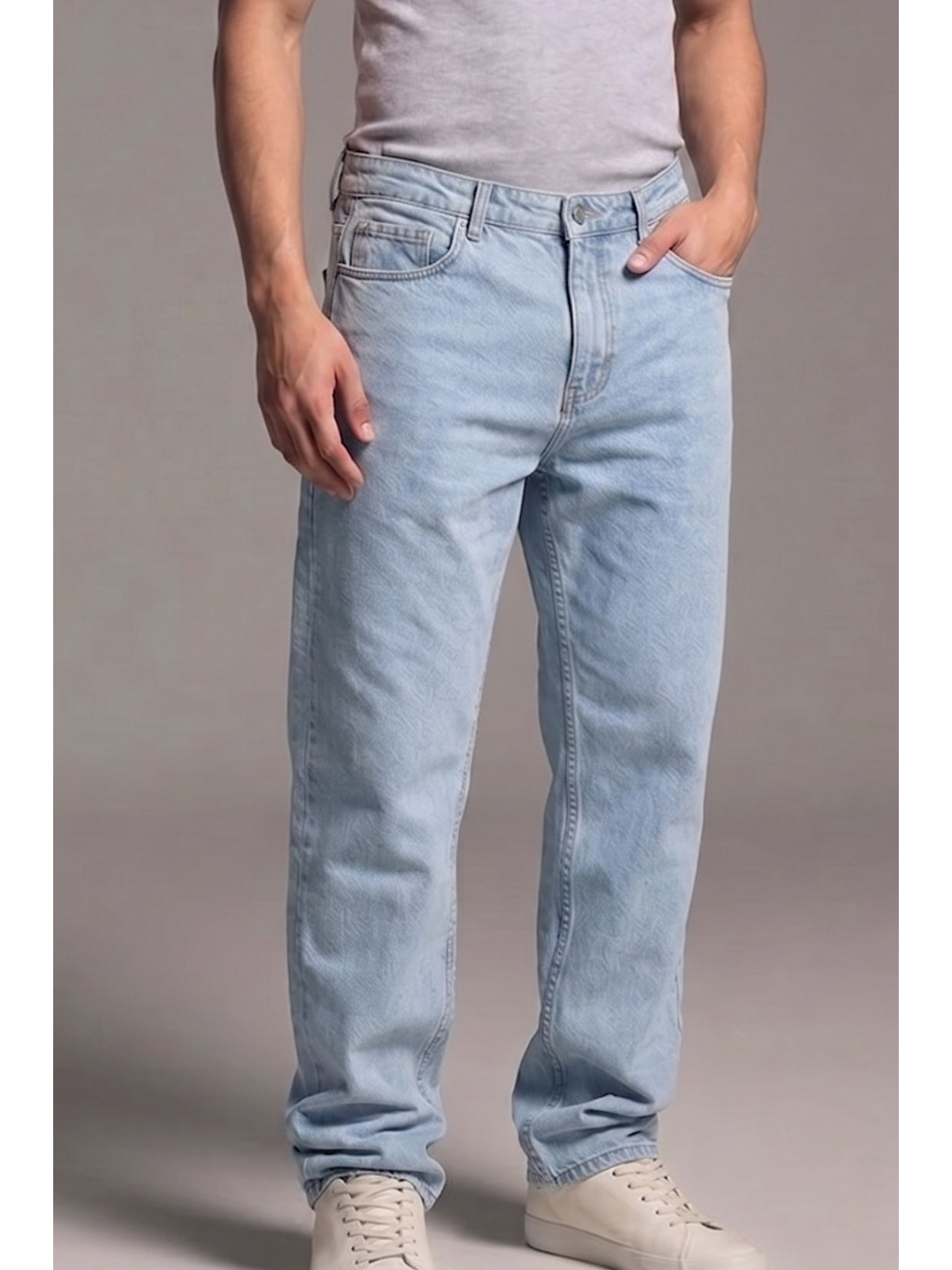 Erkek Relaxed Fit  5 Cepli Buz Mavi Jean Pantolon-4