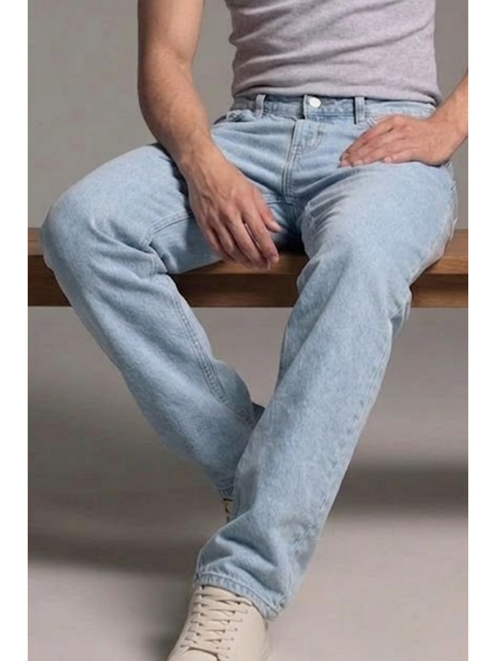 Erkek Relaxed Fit  5 Cepli Buz Mavi Jean Pantolon-5