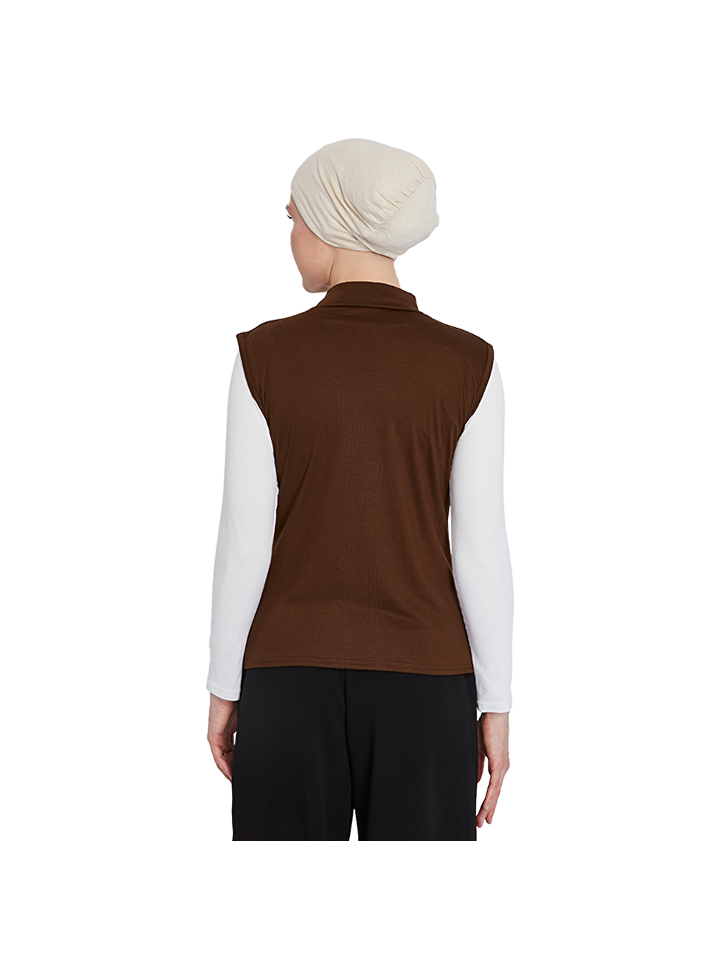 Kahverengi Organik Kolsuz Balıkçı Yaka Elastanlı Kadın Sıfır Kol Body-4