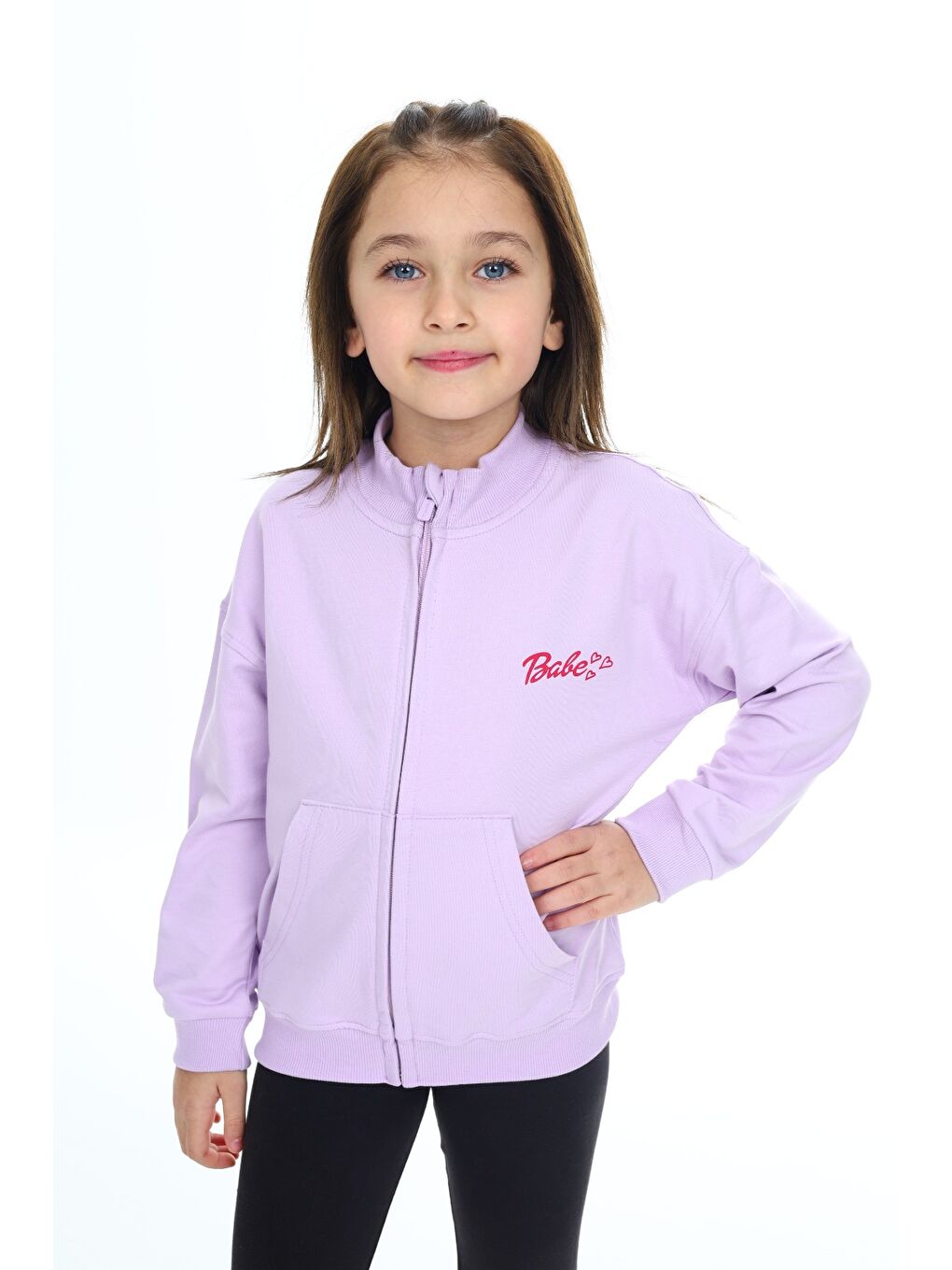Lila Kız Çocuk Baskılı Hırka
