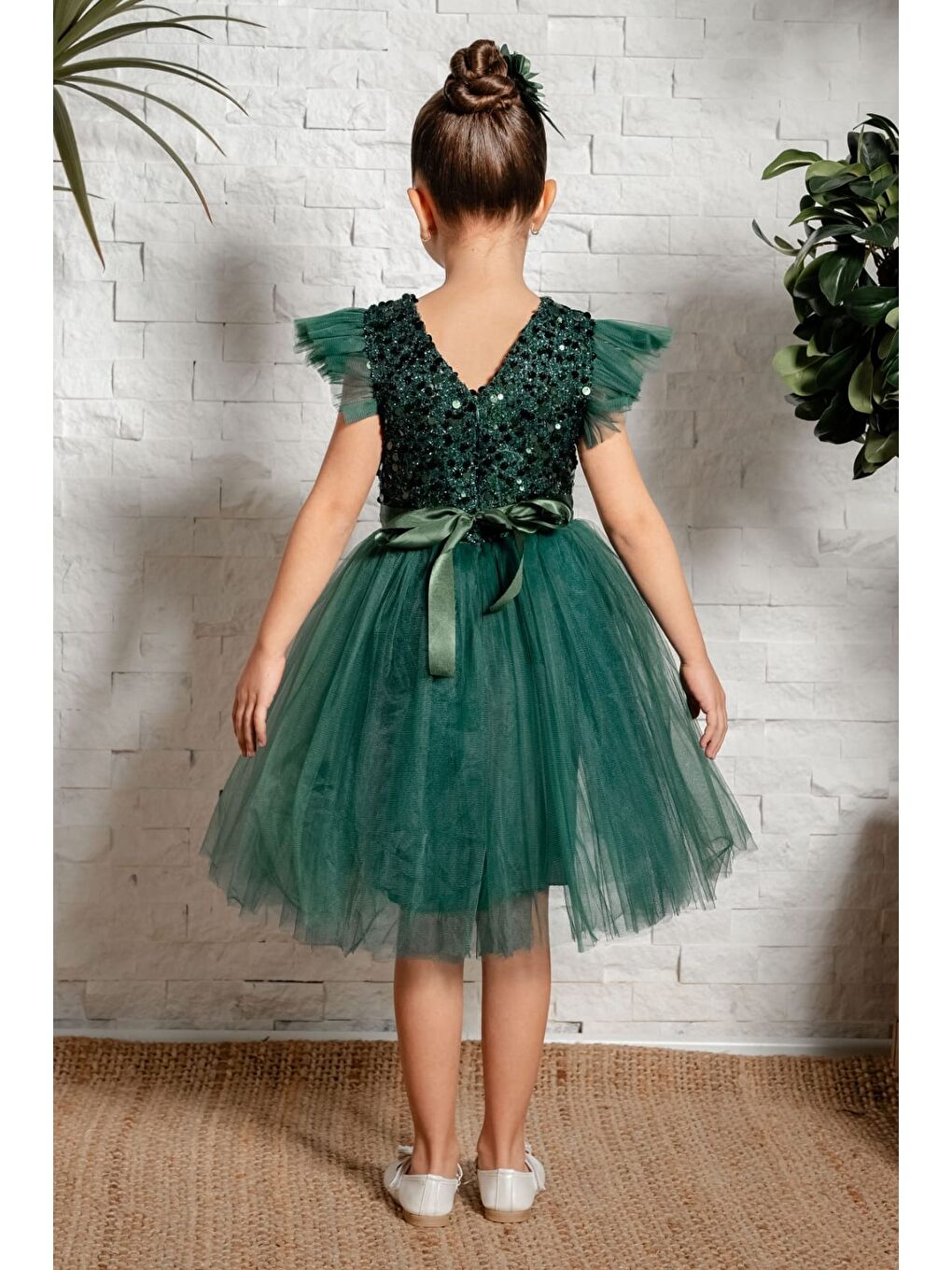 Yeşil Tüllü Kız Çocuk KPL Elbise MNK0526-9