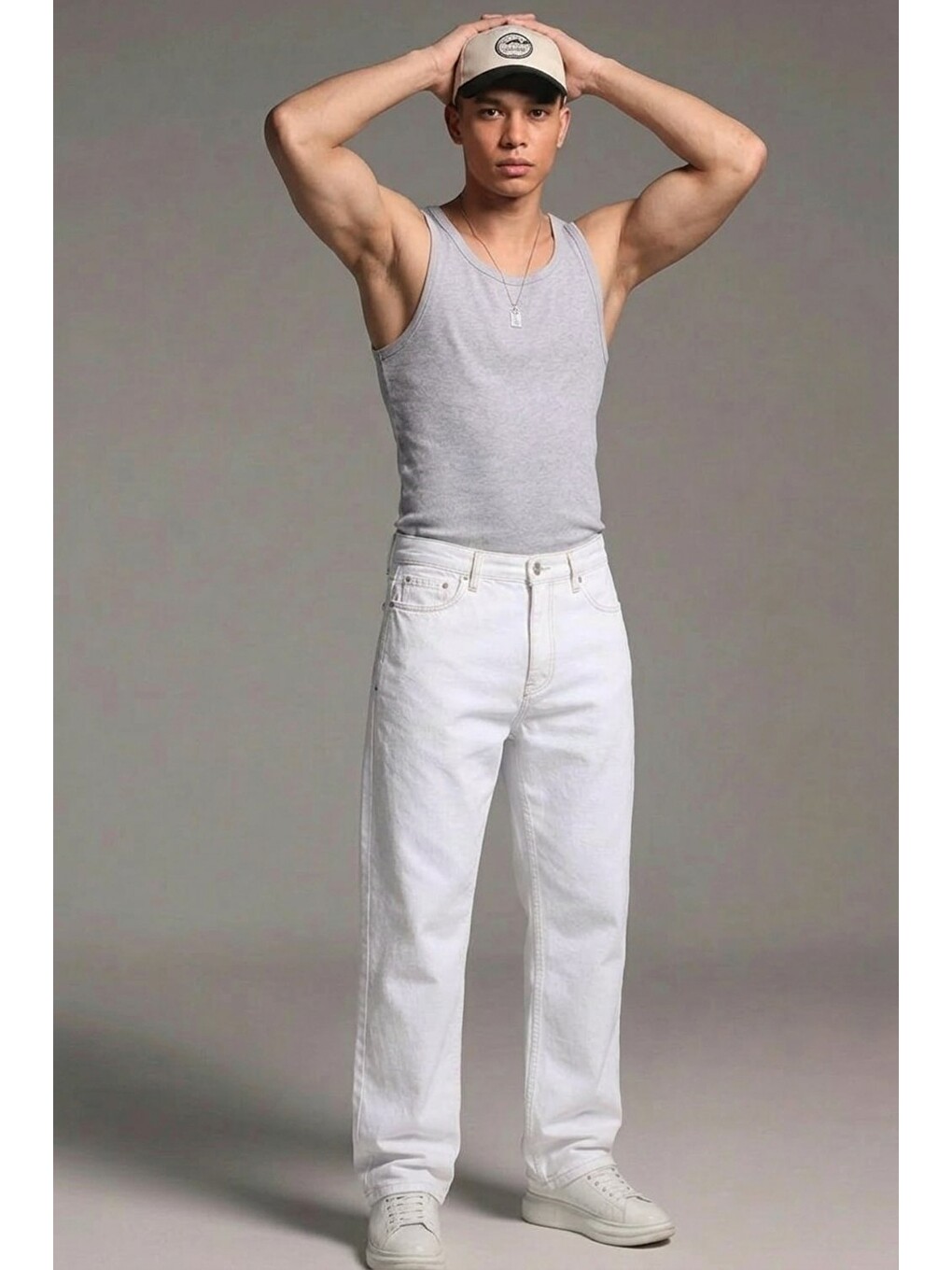 Erkek Relaxed Fit  5 Cepli Beyaz Jean Pantolon-1