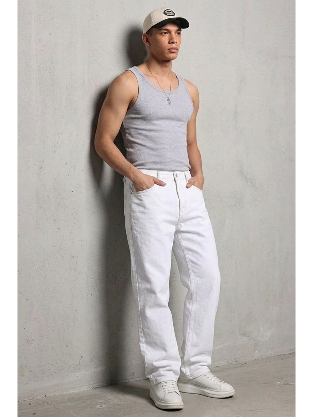 Erkek Relaxed Fit  5 Cepli Beyaz Jean Pantolon-3