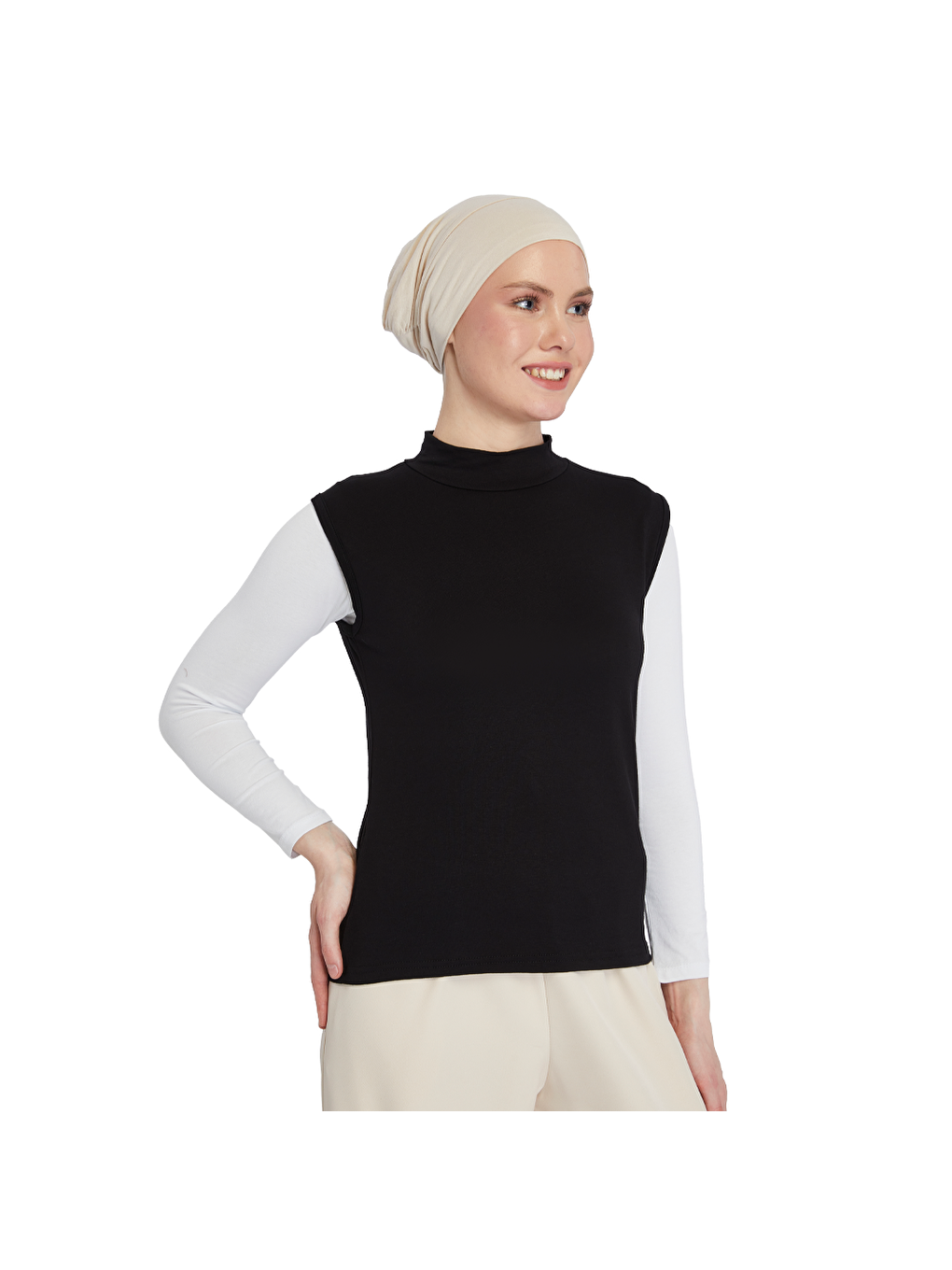 Siyah Organik Kolsuz Balıkçı Yaka Elastanlı Kadın Sıfır Kol Body