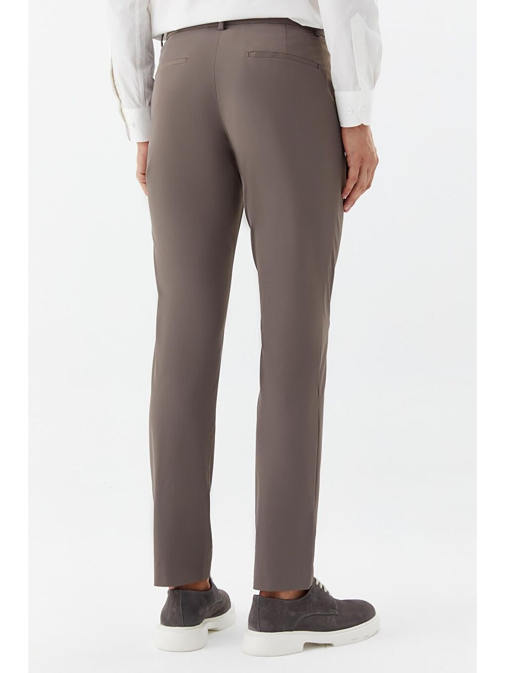 Kahverengi Erkek Koyu Vizon Normal Kesim Regular Fit Dokuma Yan Cep Normal Bel Pileli Chino Pantolon-4