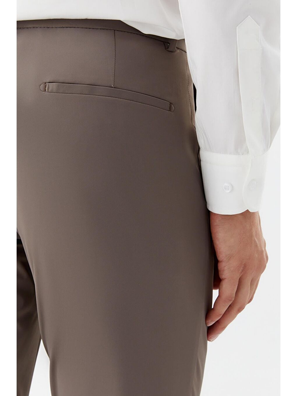 Kahverengi Erkek Koyu Vizon Normal Kesim Regular Fit Dokuma Yan Cep Normal Bel Pileli Chino Pantolon-5