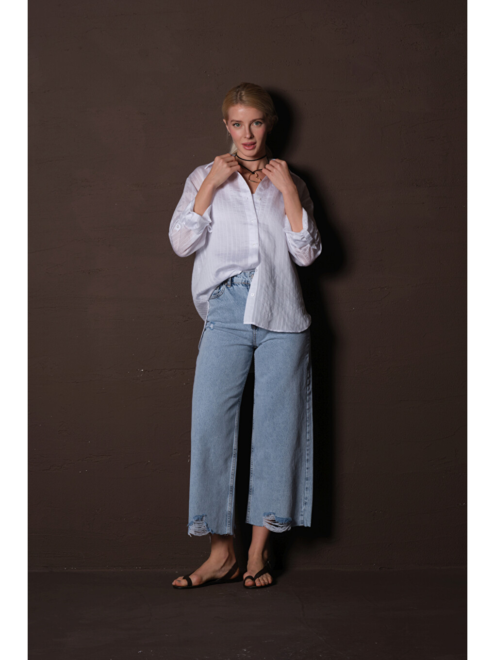 Mavi Rahat Kesim, Paçalarda yırtık detaylı, Kısa Boy yazlık kadın denim Crop jean Pantolon @Lisente-3