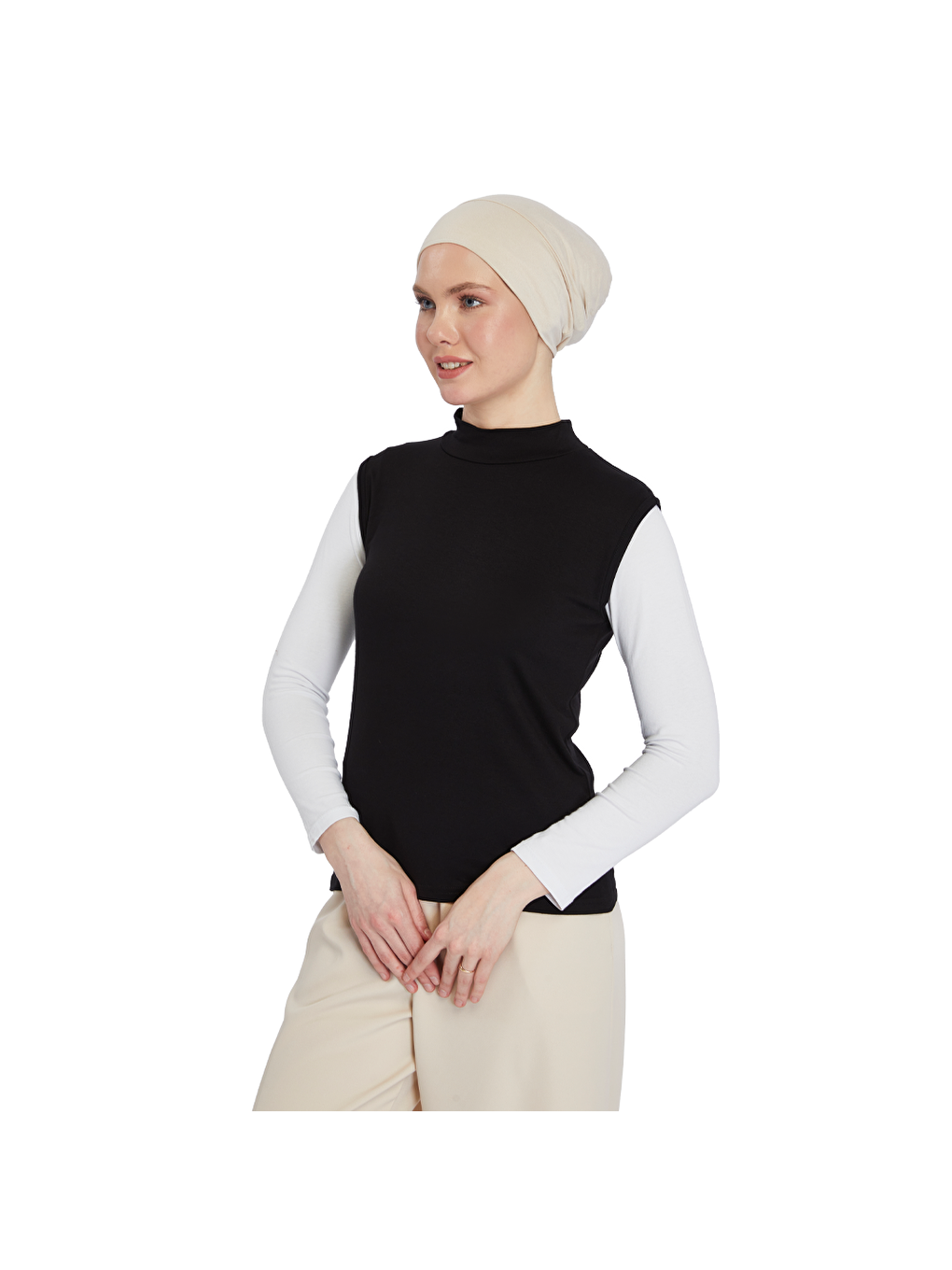 Siyah Organik Kolsuz Balıkçı Yaka Elastanlı Kadın Sıfır Kol Body-2