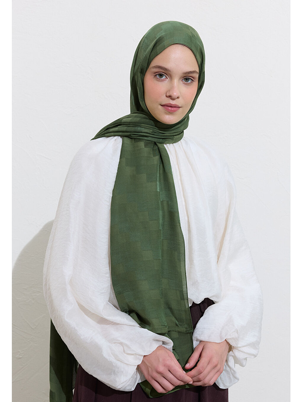 Yeşil Nori İpeksi Jakar Şal Yaprak-1