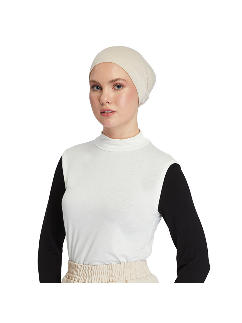 Ekru Organik Kolsuz Balıkçı Yaka Elastanlı Kadın Sıfır Kol Body-1