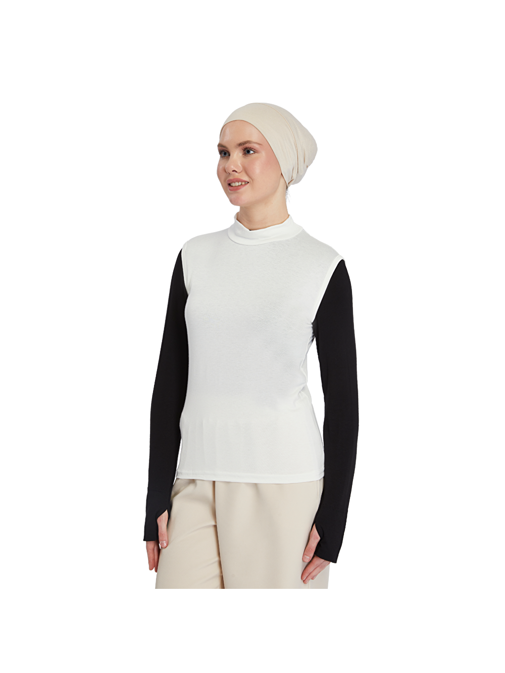 Ekru Organik Kolsuz Balıkçı Yaka Elastanlı Kadın Sıfır Kol Body-2