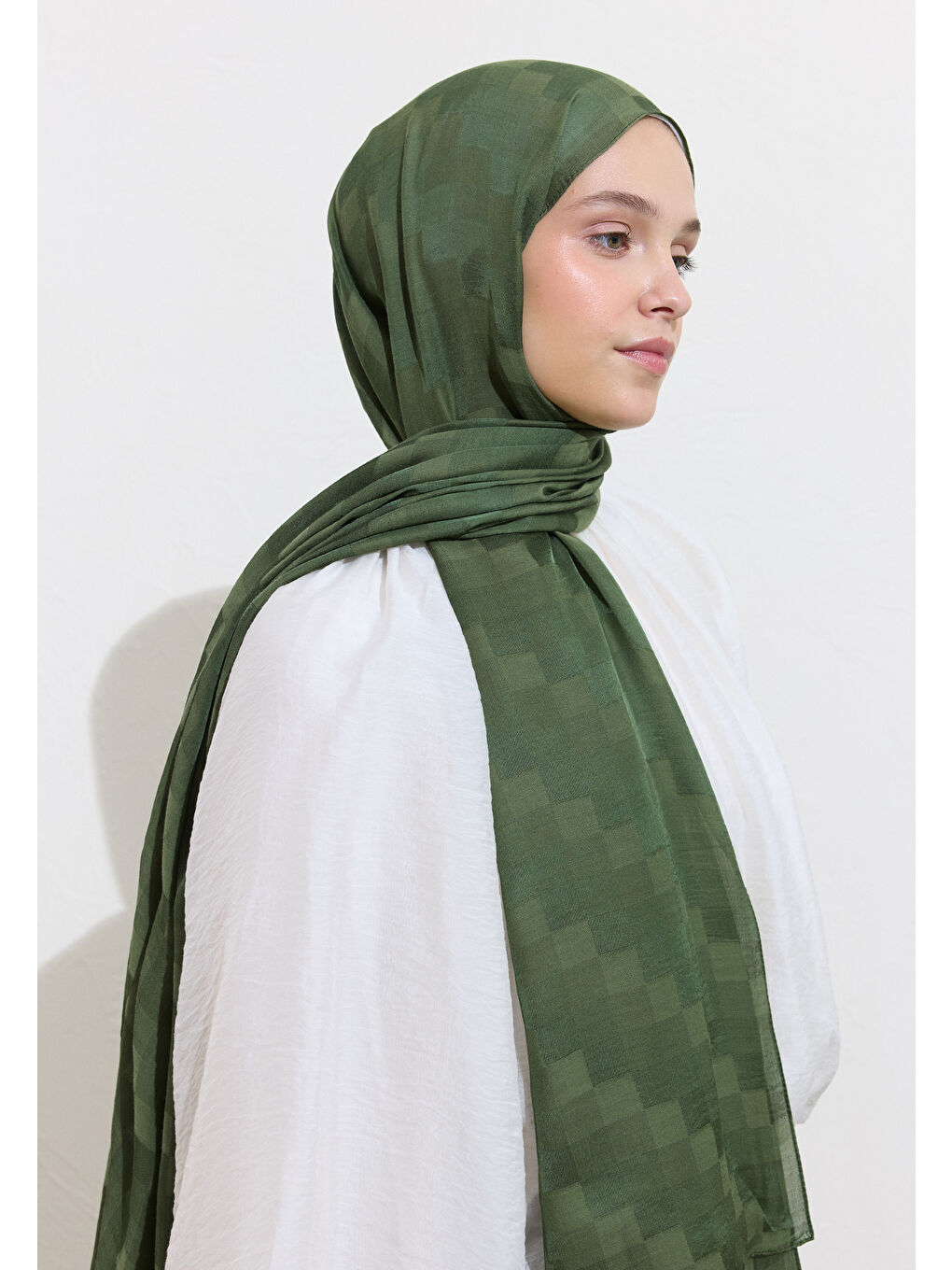 Yeşil Nori İpeksi Jakar Şal Yaprak-2