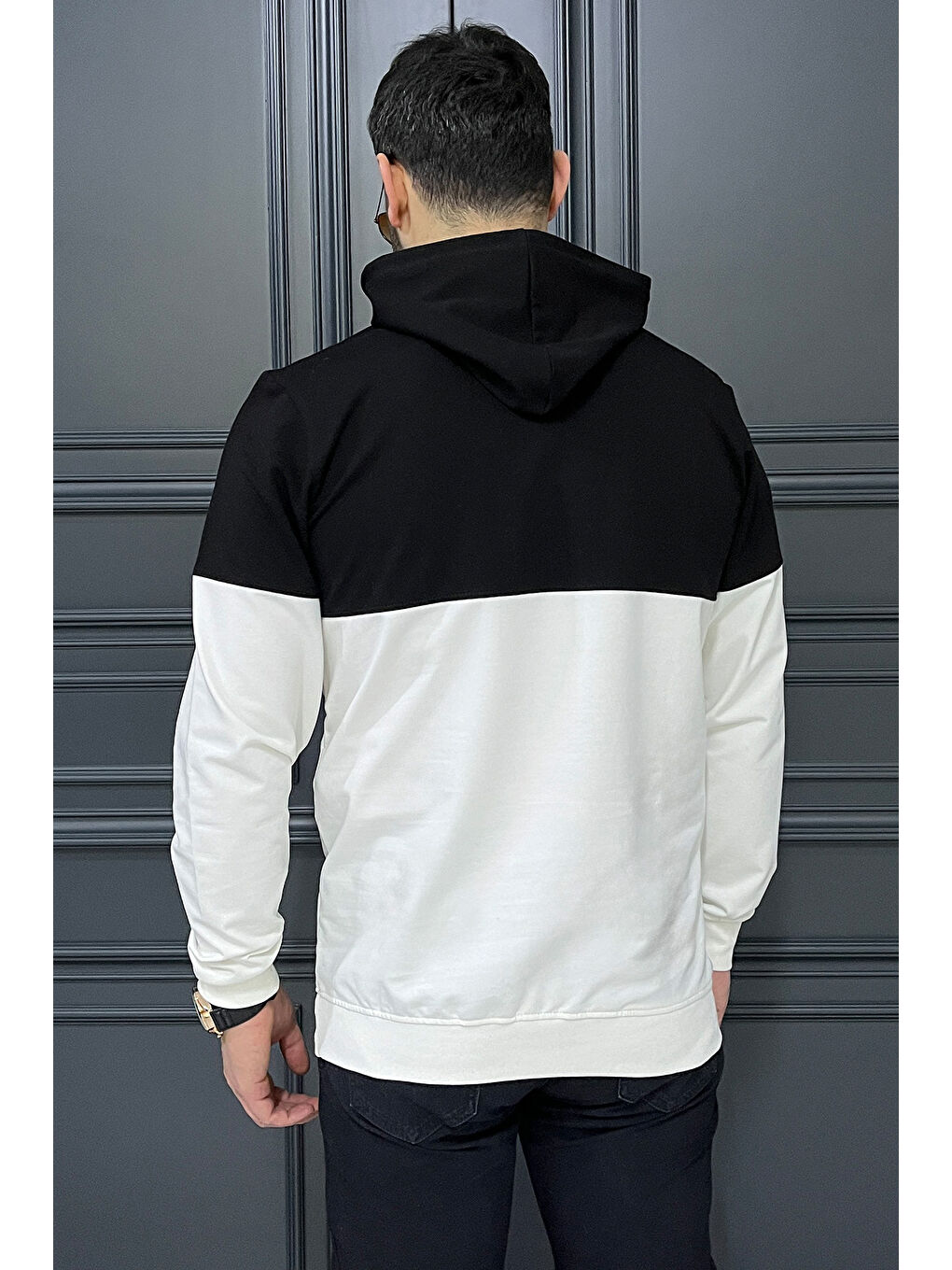 Mishar İtalia Siyah Erkek Kapüşonlu Baskılı Renk Granili Sweatshirt - 3