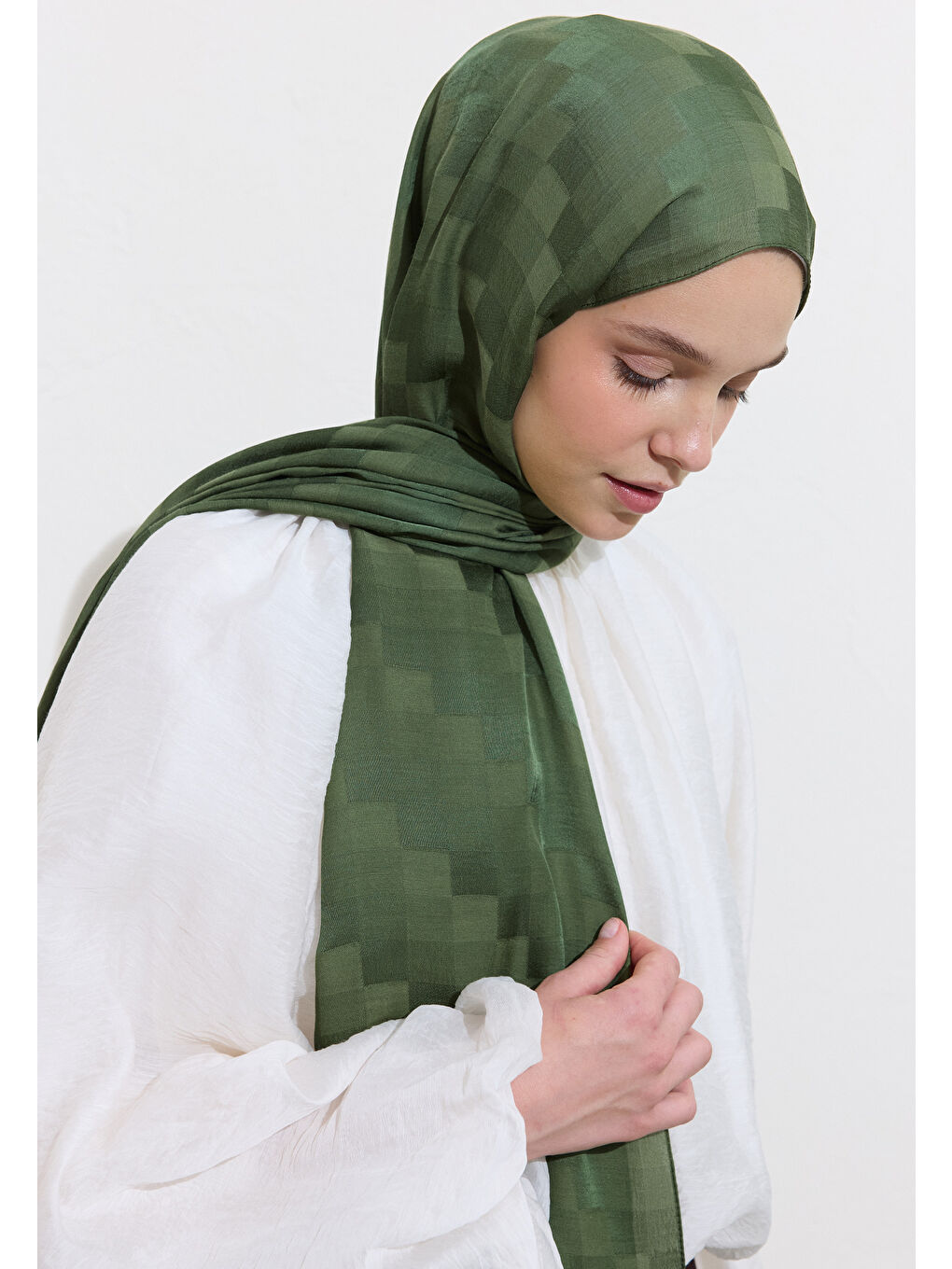 Yeşil Nori İpeksi Jakar Şal Yaprak-3