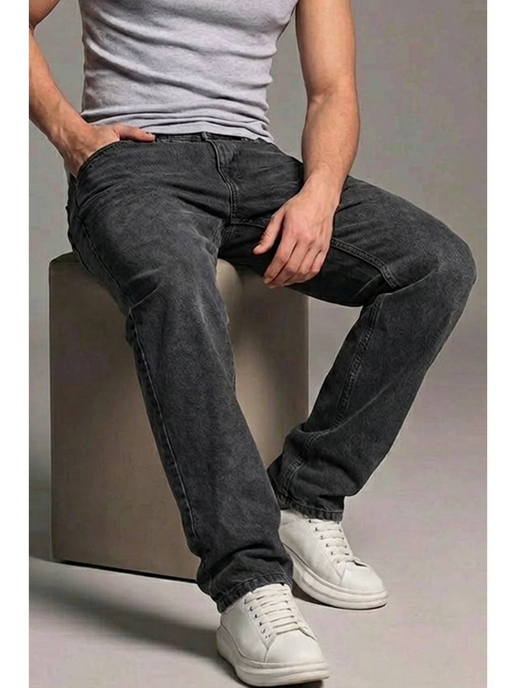 Erkek Relaxed Fit  5 Cepli Antrasit Jean Pantolon-5