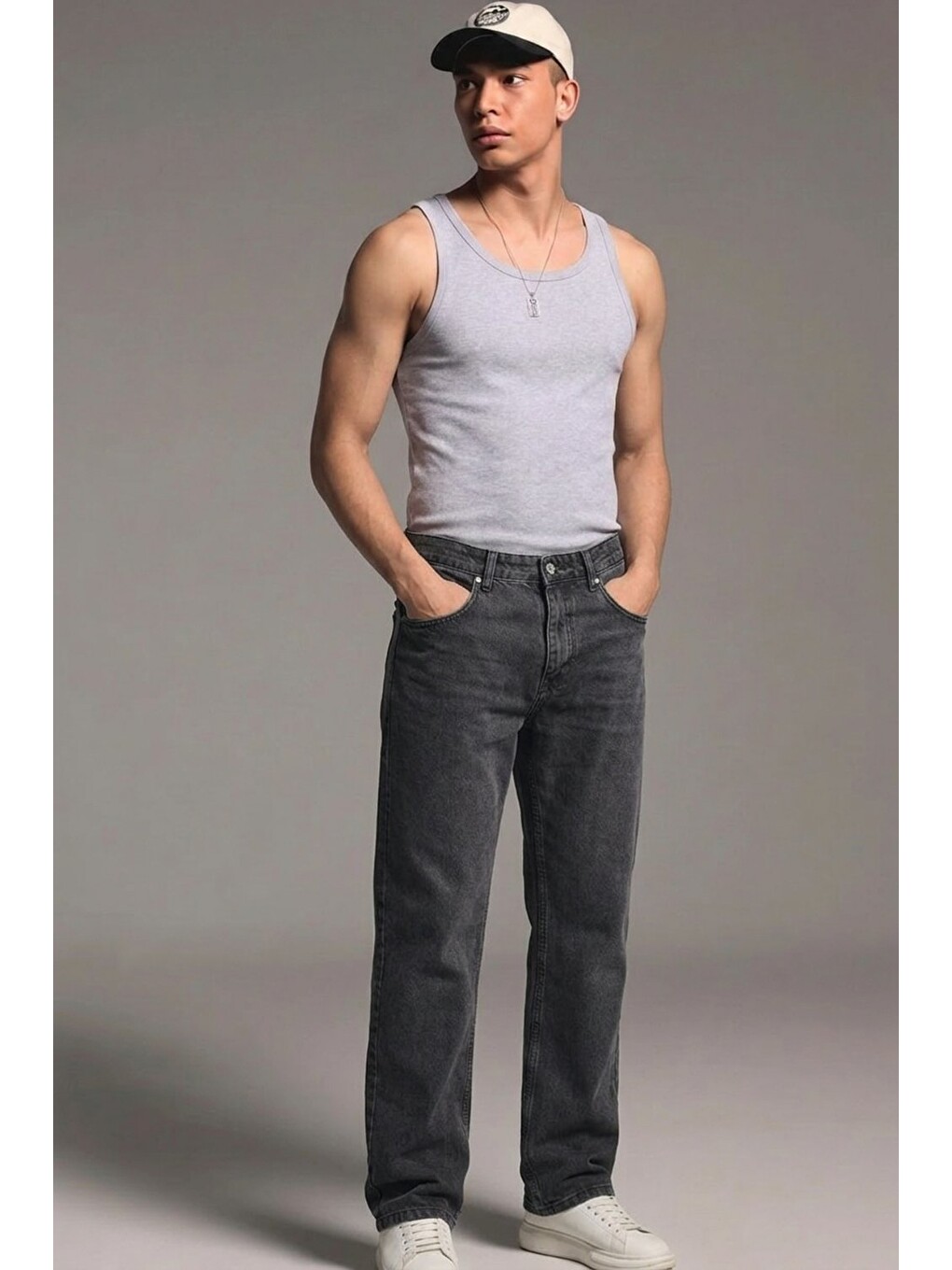 Gri Erkek Relaxed Fit  5 Cepli Füme Jean Pantolon