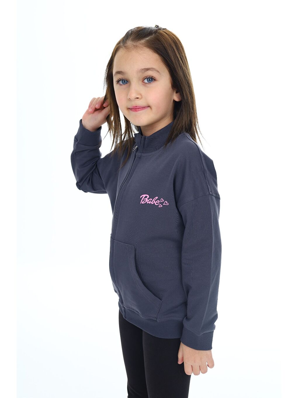 Antrasit Kız Çocuk Baskılı Hırka-2