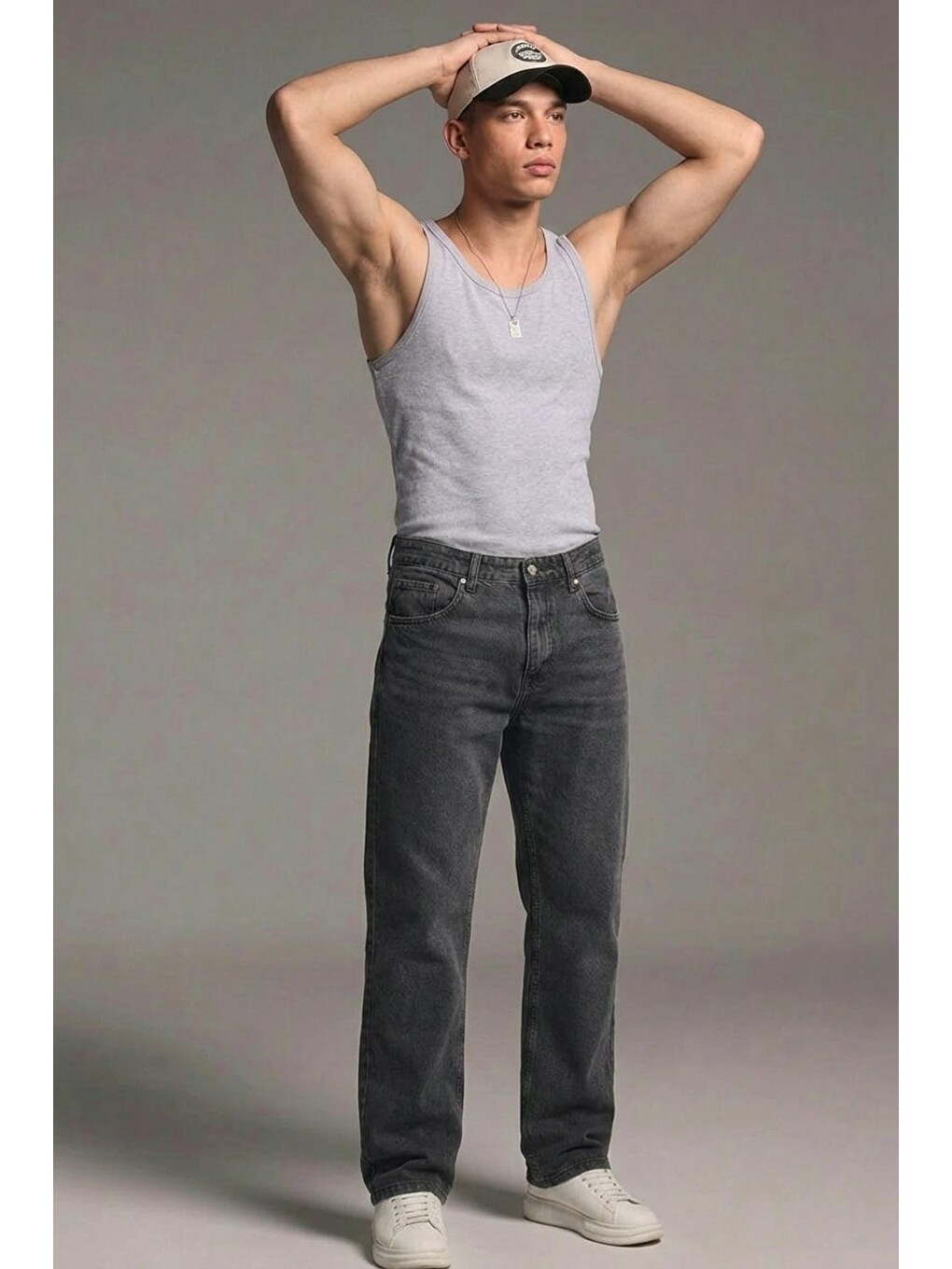 Gri Erkek Relaxed Fit  5 Cepli Füme Jean Pantolon-1