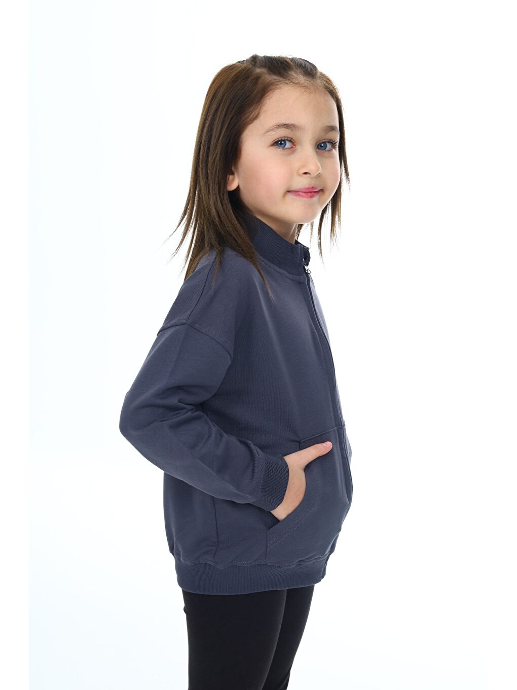 Antrasit Kız Çocuk Baskılı Hırka-3