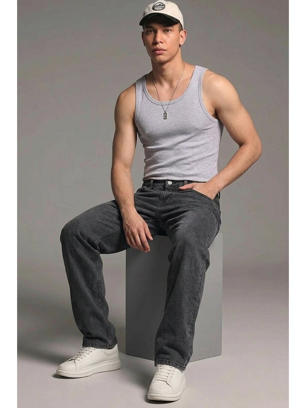 Gri Erkek Relaxed Fit  5 Cepli Füme Jean Pantolon-2