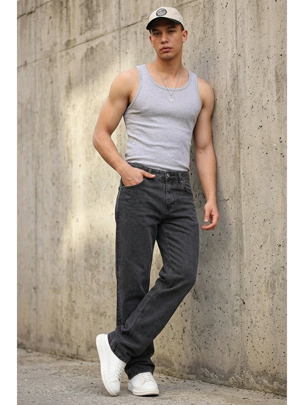 Gri Erkek Relaxed Fit  5 Cepli Füme Jean Pantolon-3
