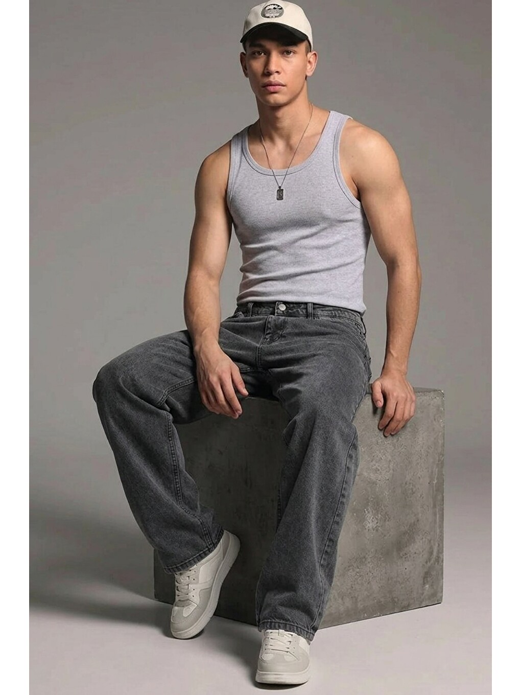 Gri Erkek Relaxed Fit  5 Cepli Füme Jean Pantolon-4