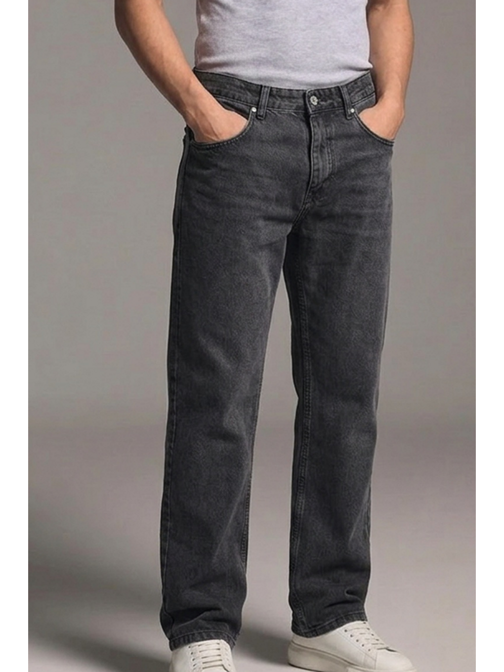 Gri Erkek Relaxed Fit  5 Cepli Füme Jean Pantolon-5