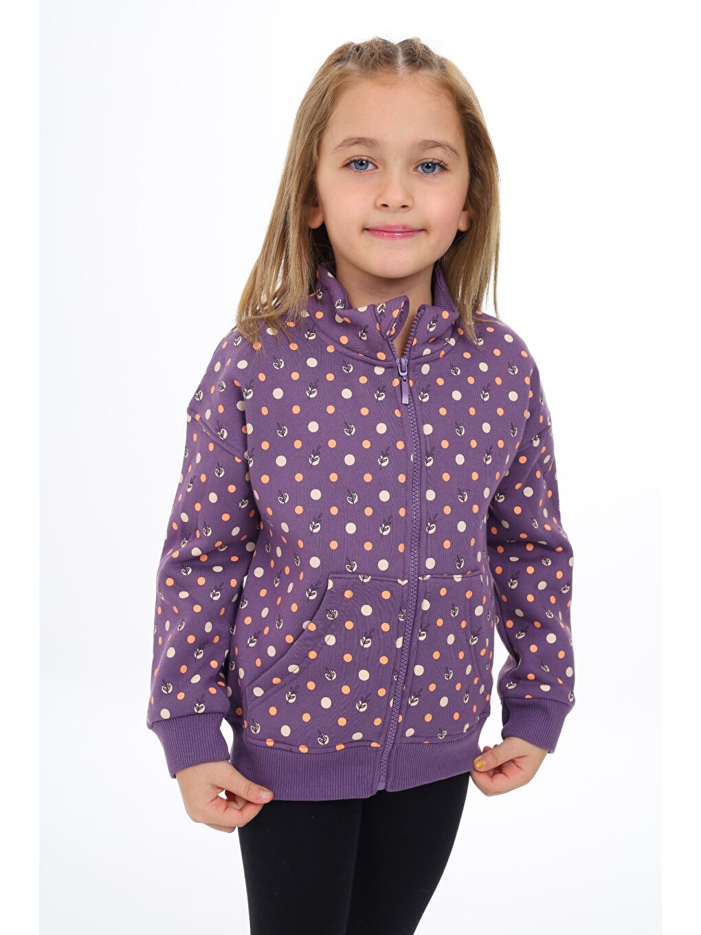 Mor Kız Çocuk Baskılı Hırka