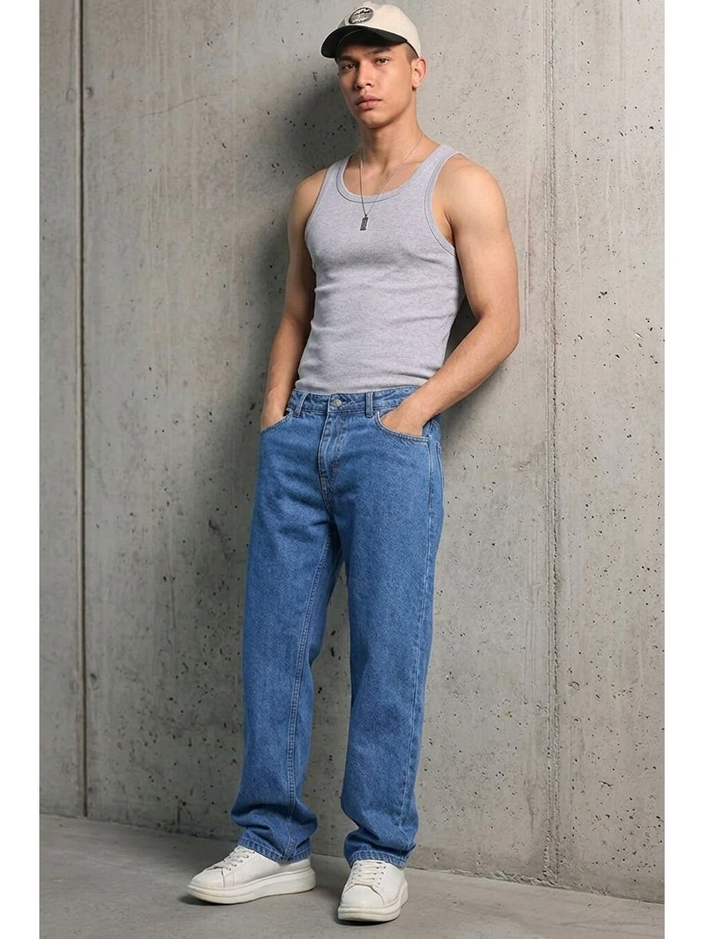 Erkek Relaxed Fit  5 Cepli Mavi Jean Pantolon-3