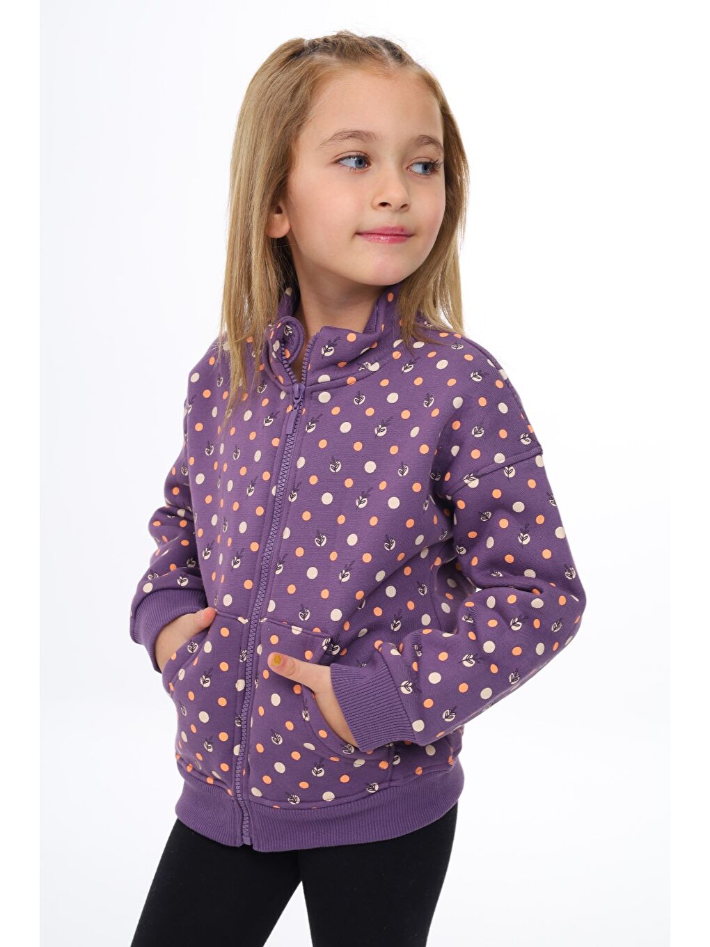 Mor Kız Çocuk Baskılı Hırka-1