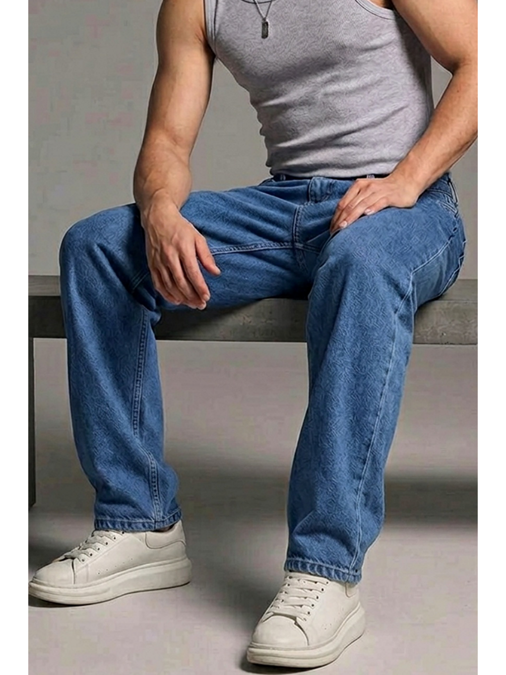 Erkek Relaxed Fit  5 Cepli Mavi Jean Pantolon-5