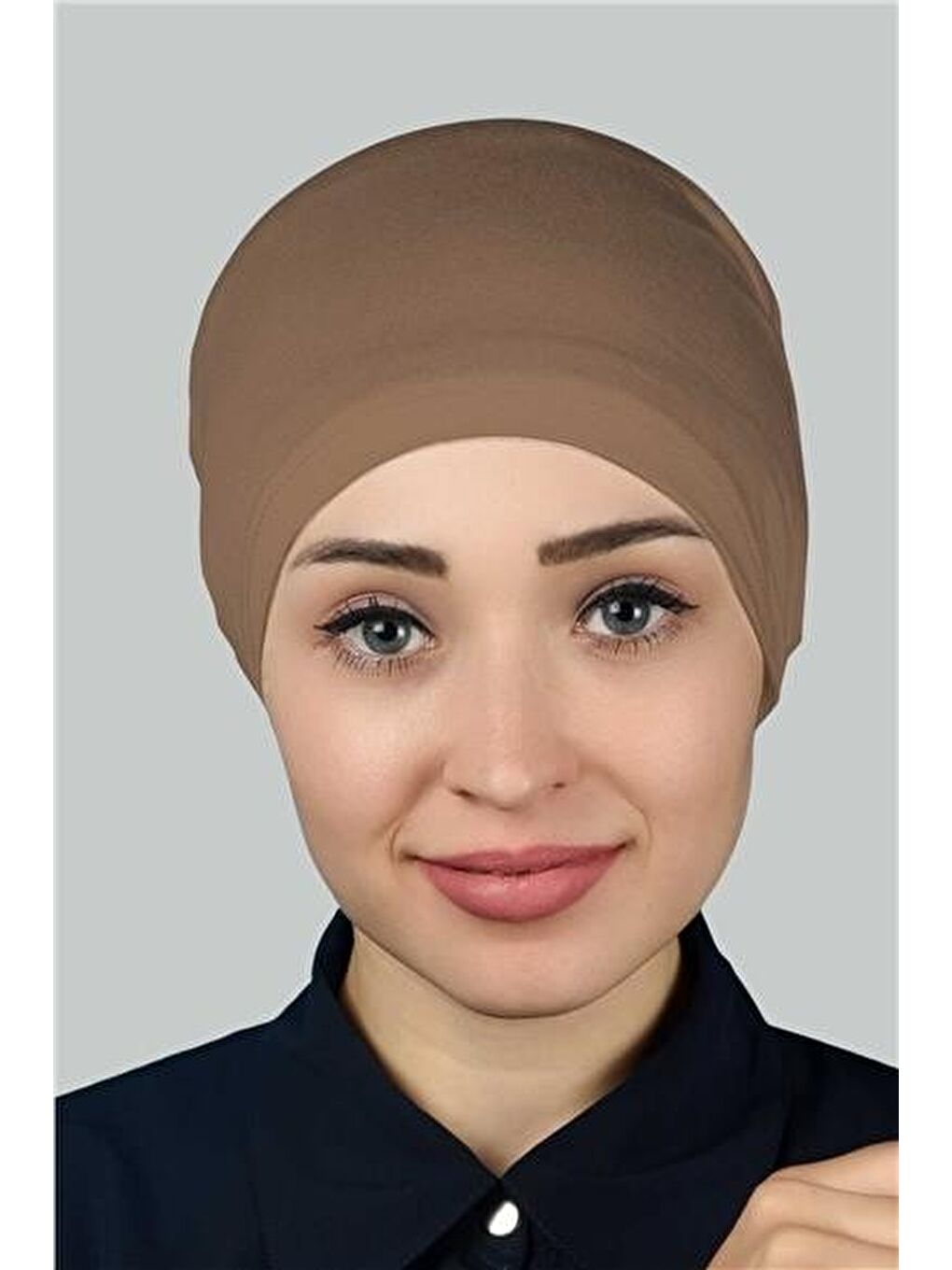 Kahverengi Hazır Pratik Geçmeli Lastikli Tesettür Bone-1