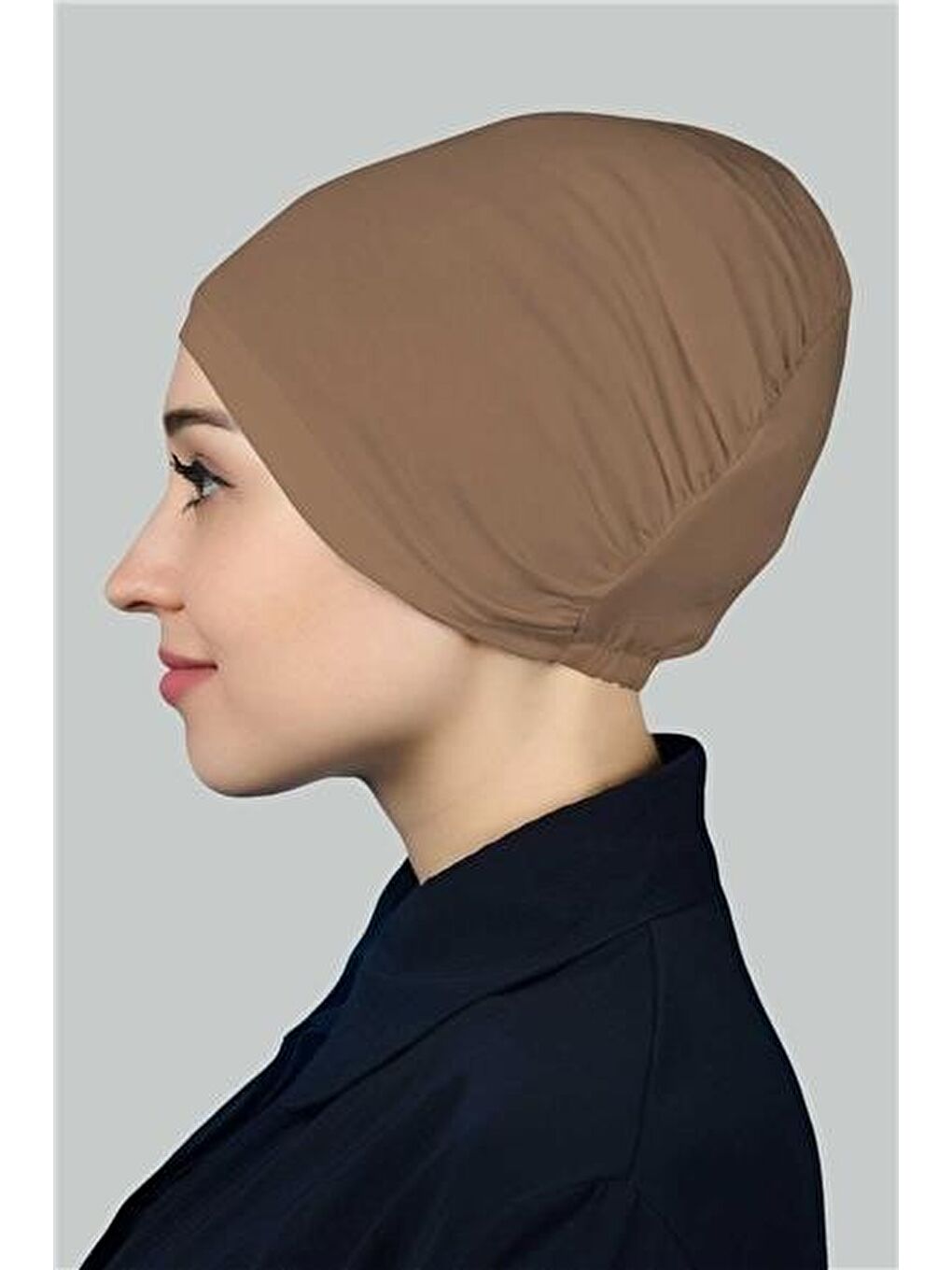 Kahverengi Hazır Pratik Geçmeli Lastikli Tesettür Bone-2