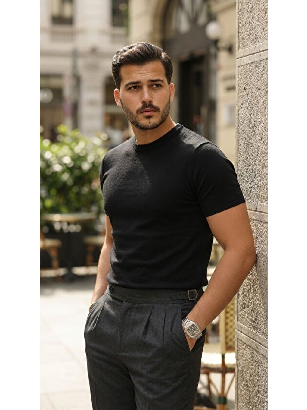 Siyah Erkek Basic Bisiklet Yaka Kısa Kollu Triko Tişört