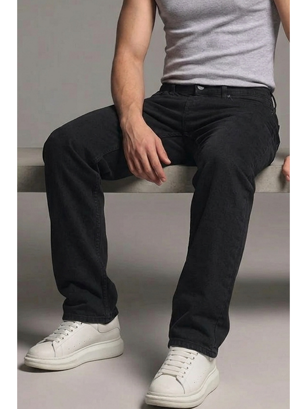 Erkek Relaxed Fit  5 Cepli Siyah Jean Pantolon-5