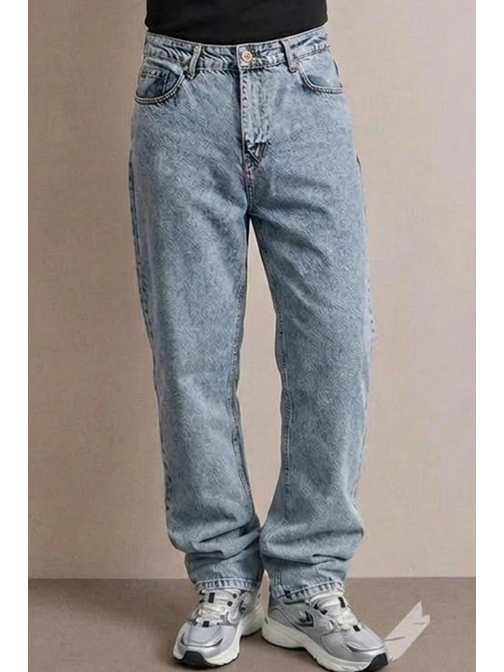 Beyaz Erkek Yüksek Bel Comfort Kar Mavi Jean Pantolon-4