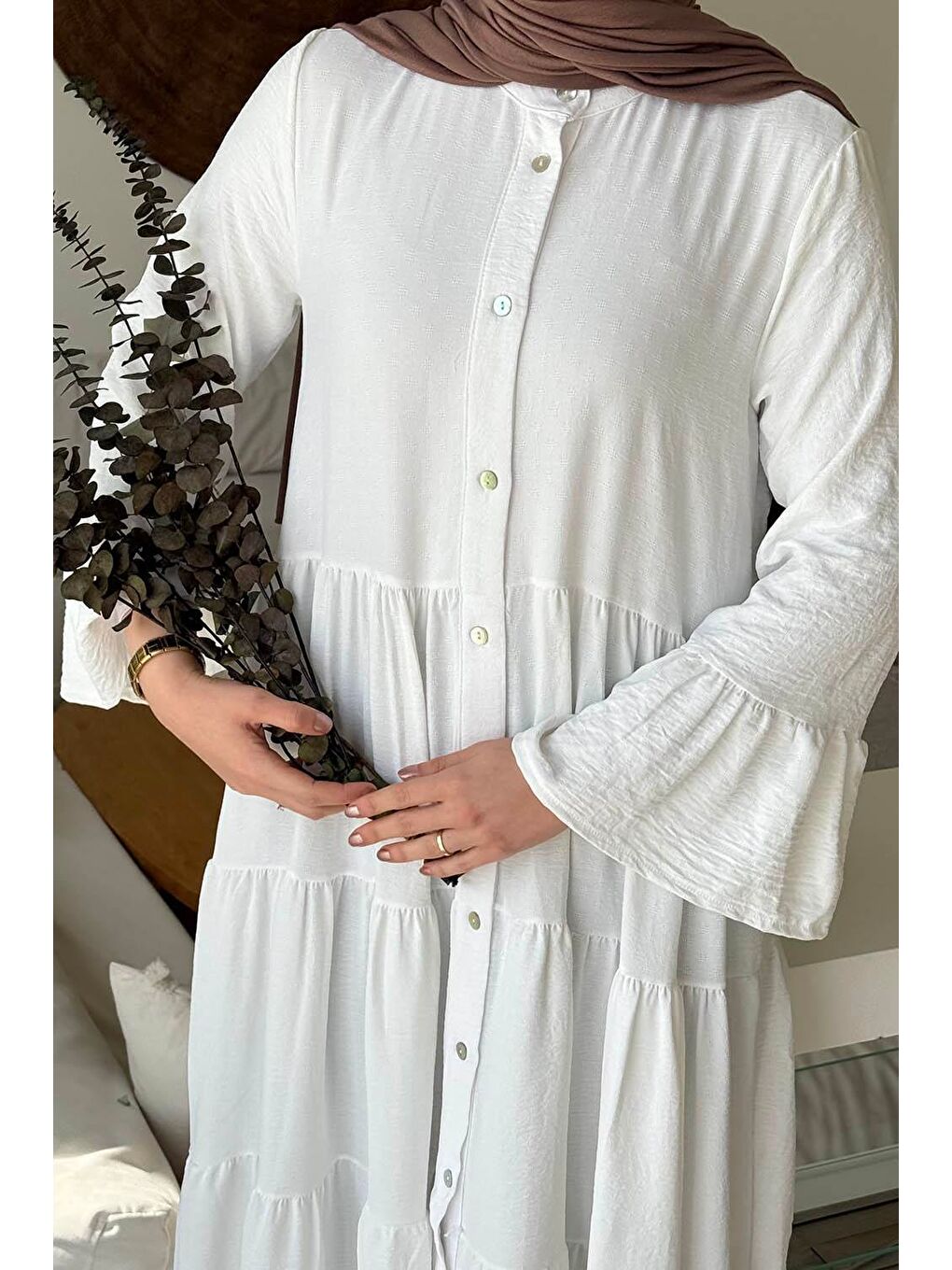 Aerobin Uzun Tesesttür Elbise Beyaz-2