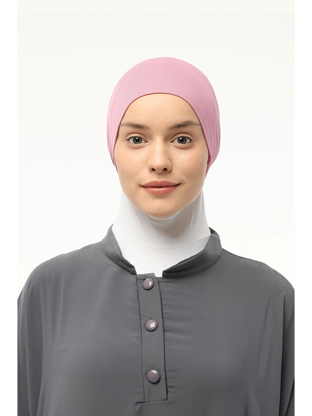 Pembe Hazır Pratik Geçmeli Lastikli Tesettür Bone-1