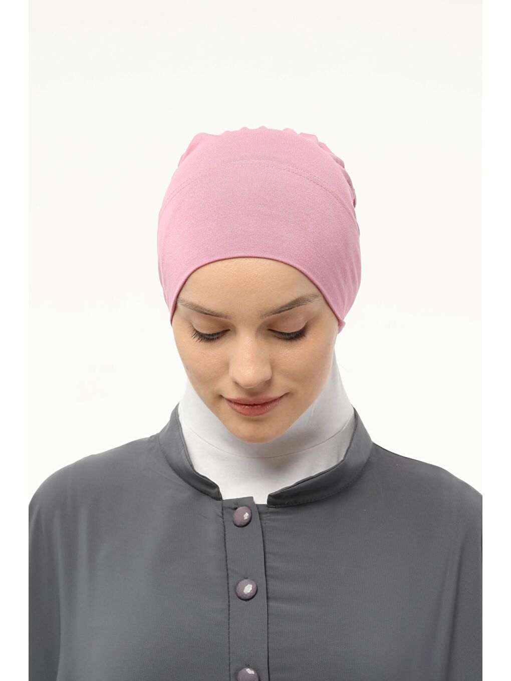 Pembe Hazır Pratik Geçmeli Lastikli Tesettür Bone-2