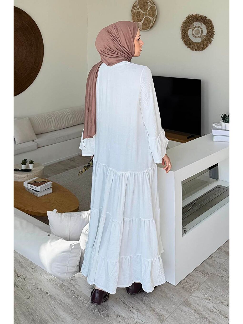 Aerobin Uzun Tesesttür Elbise Beyaz-3