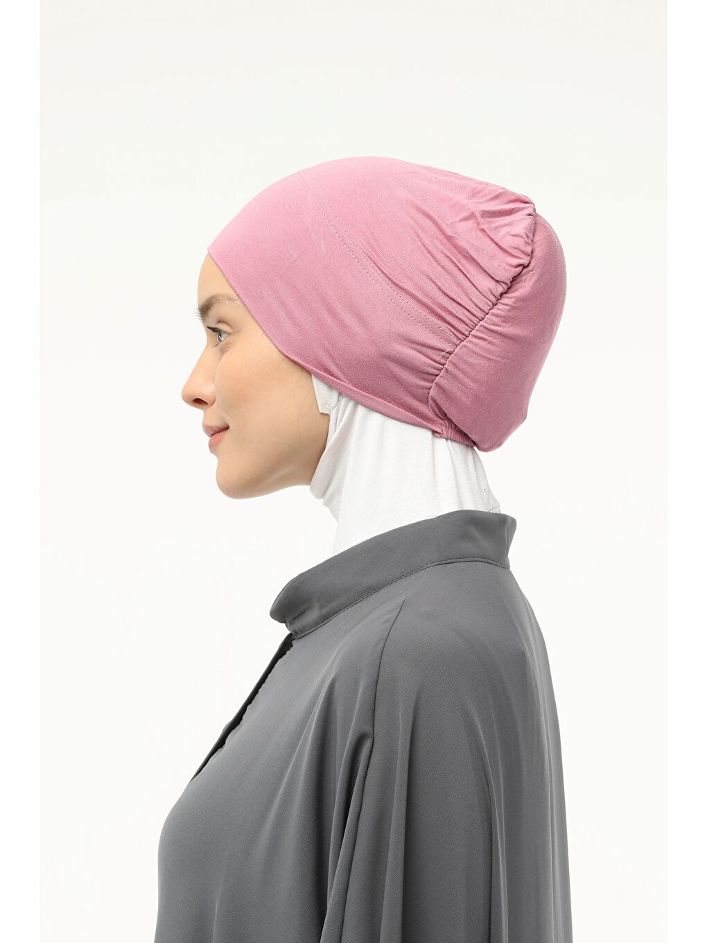 Pembe Hazır Pratik Geçmeli Lastikli Tesettür Bone-3