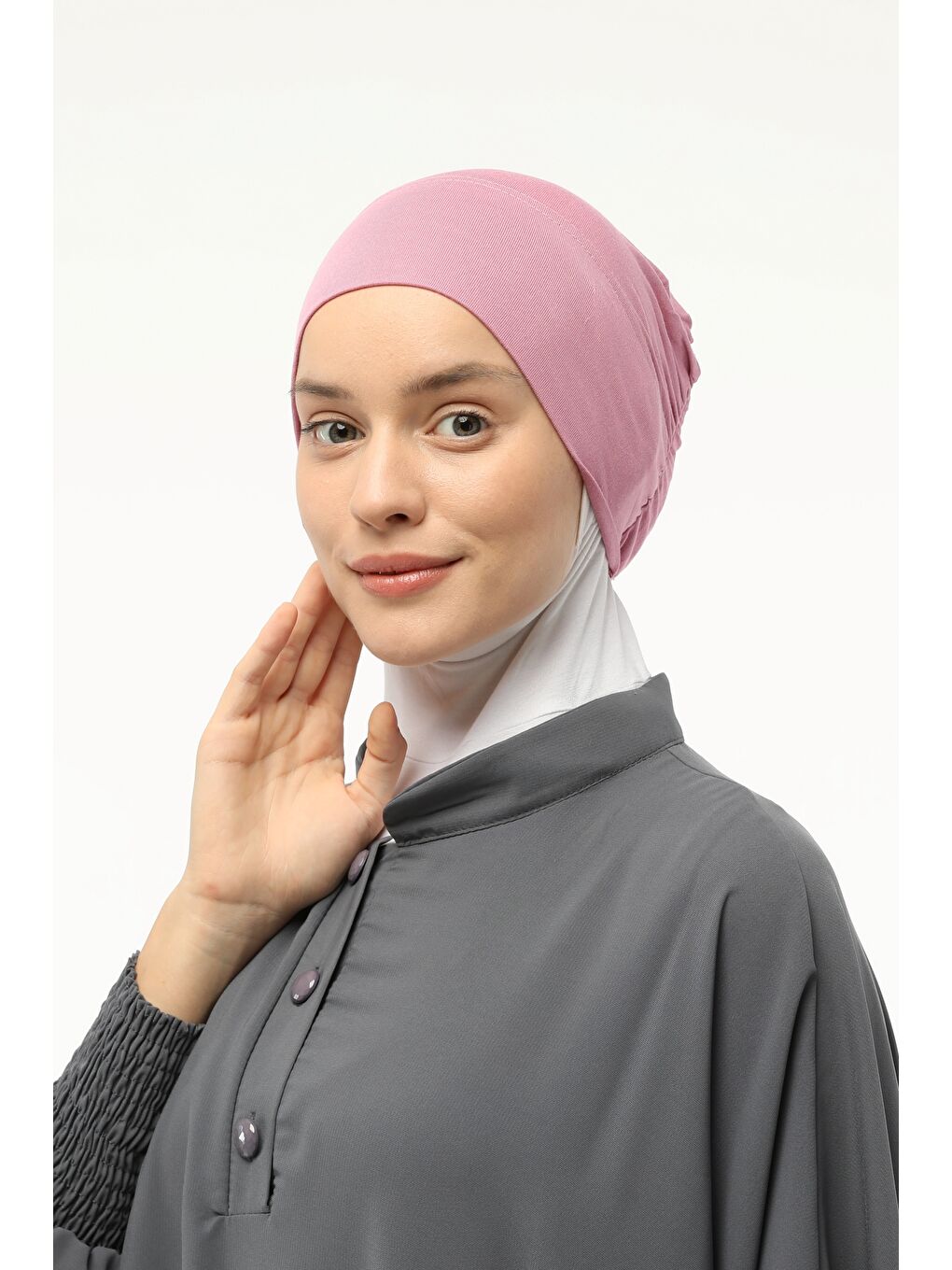 Pembe Hazır Pratik Geçmeli Lastikli Tesettür Bone-4