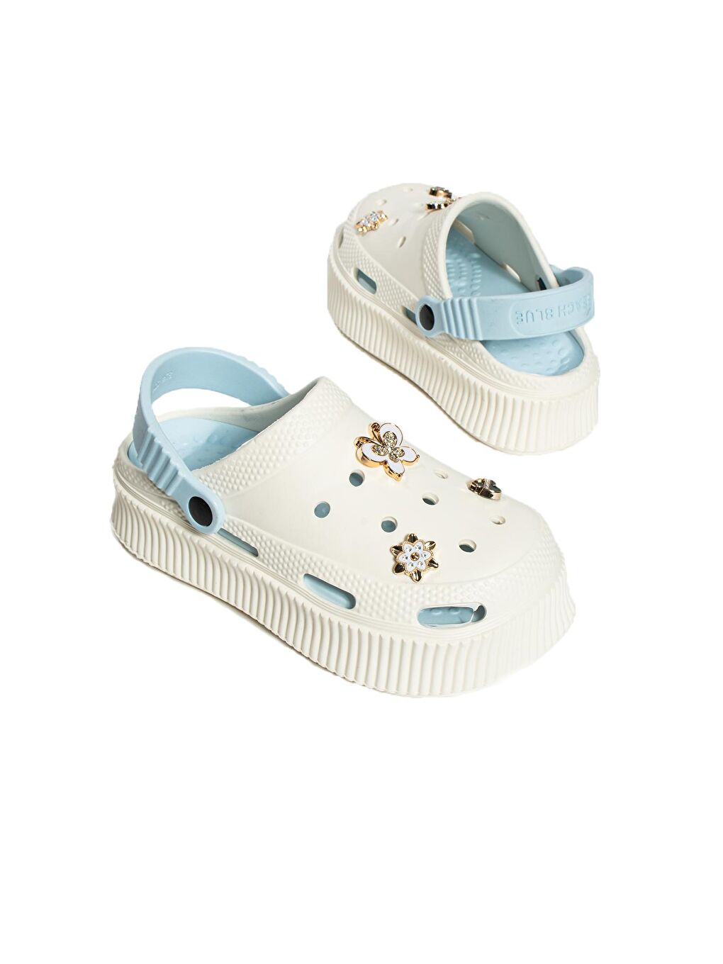 Yüksek Taban Altın Tokalı Eva Comfort Kadın Sandalet DNZ225-24BejMavi-2