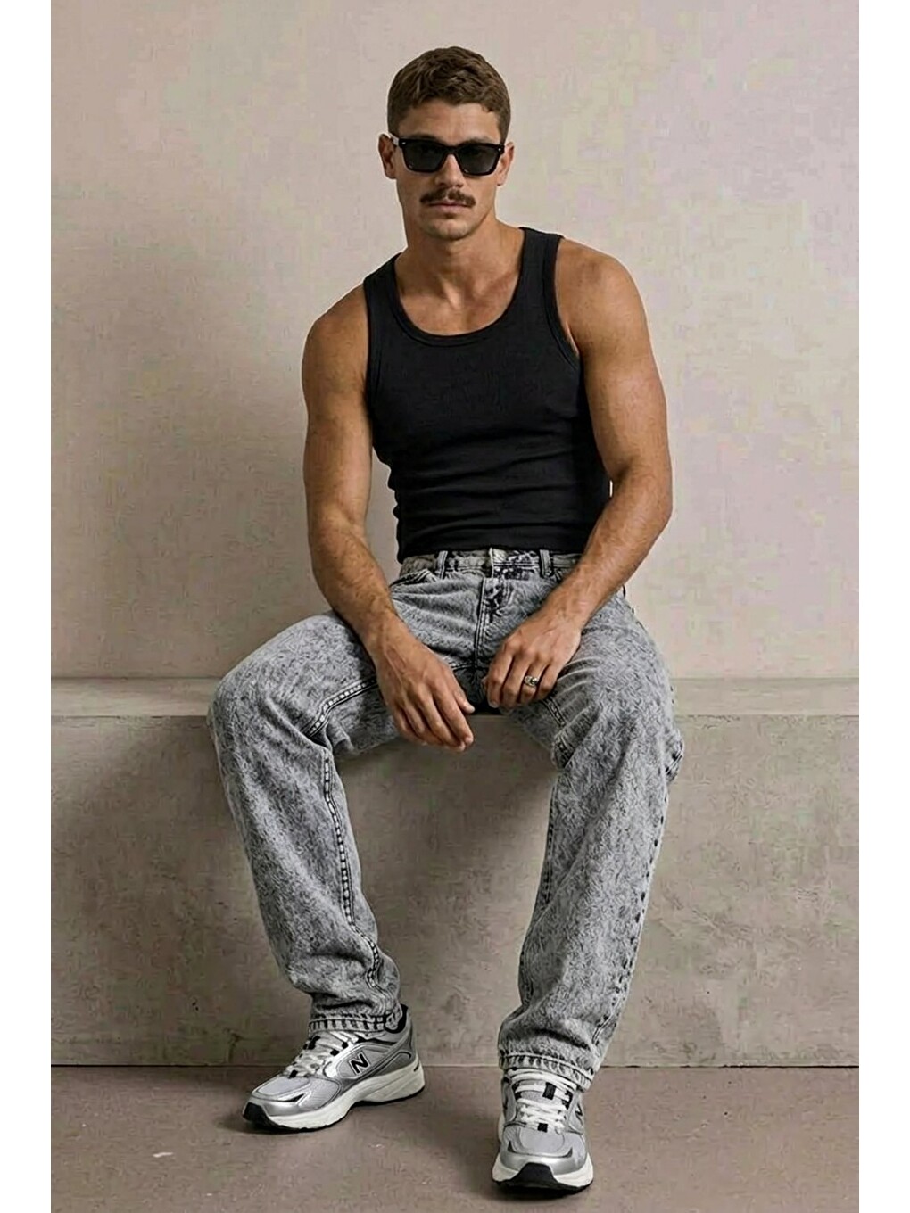 Erkek Yüksek Bel Comfort Açık Gri Jean Pantolon-1