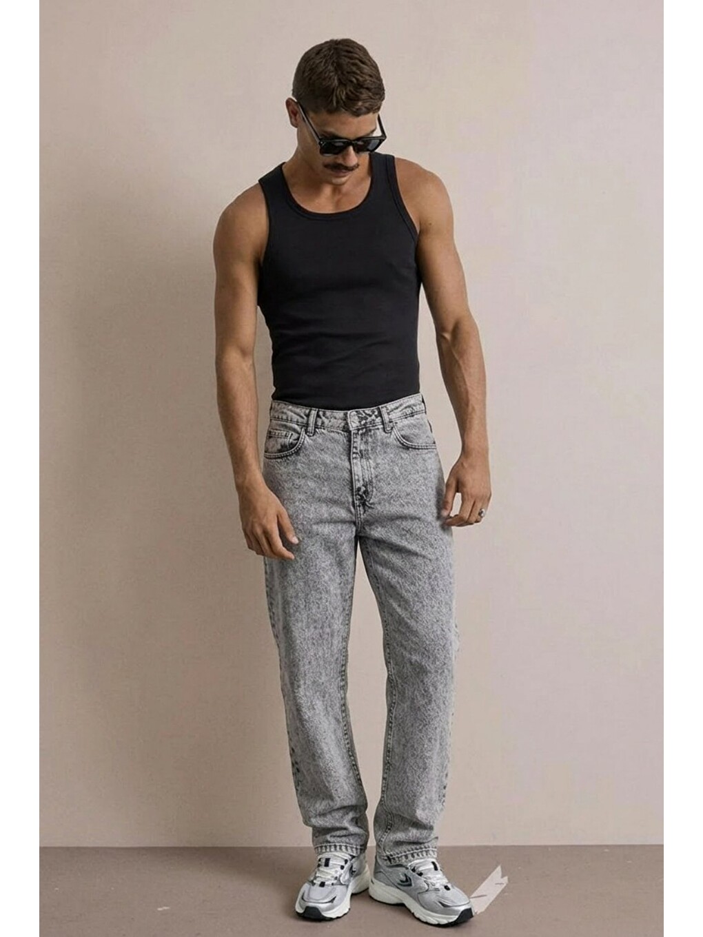 Erkek Yüksek Bel Comfort Açık Gri Jean Pantolon-2